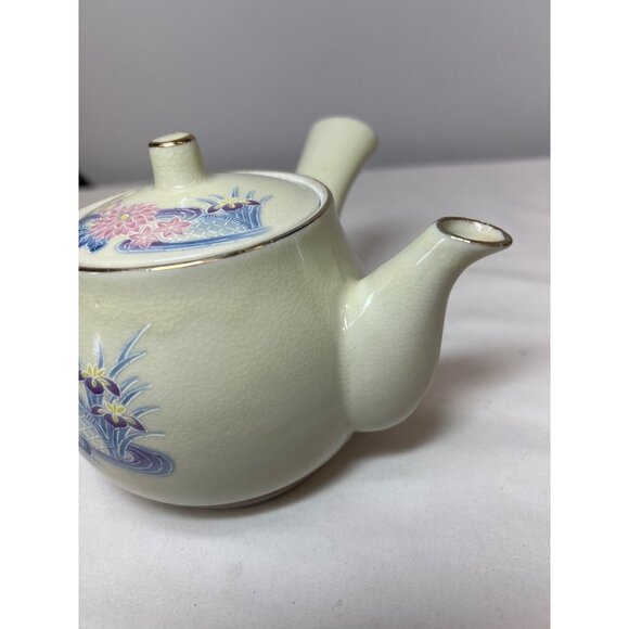 Vintage Japanese Ceramic Teapot With Floral Design & Red Stamp Mark - Picture 4 of 6